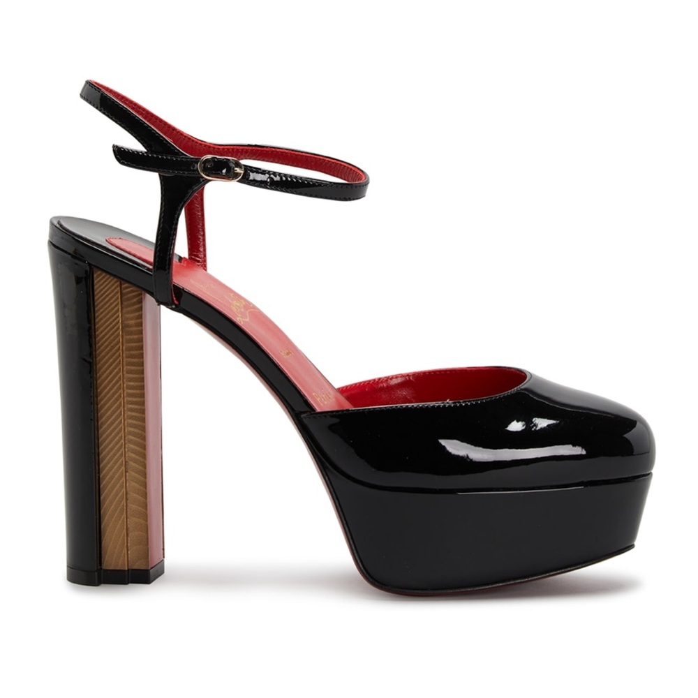 Christian Louboutin COLUNA PUMP 130 Patent Black Platform Heels Shoes-SZ-40